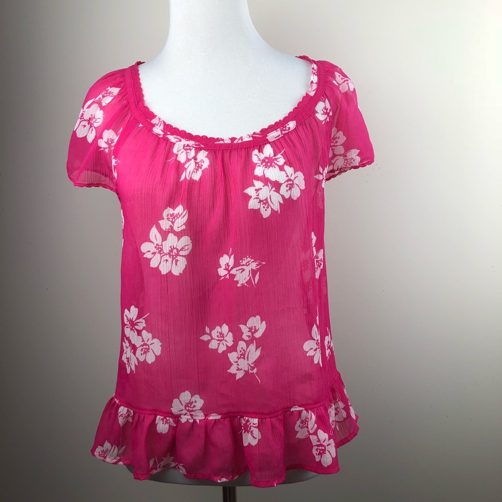 Hollister - Sheer Pink Floral Top - Size Large
